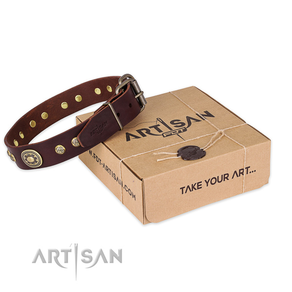 Durable hardware on leather dog collar for comfortable wearing