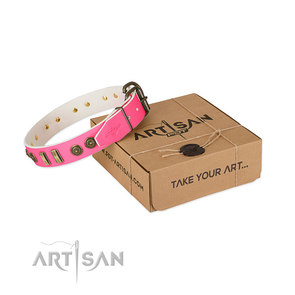Reliable hardware on full grain genuine leather dog collar for your canine