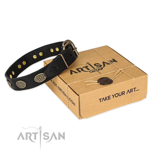 Reliable fittings on genuine leather collar for your stylish doggie