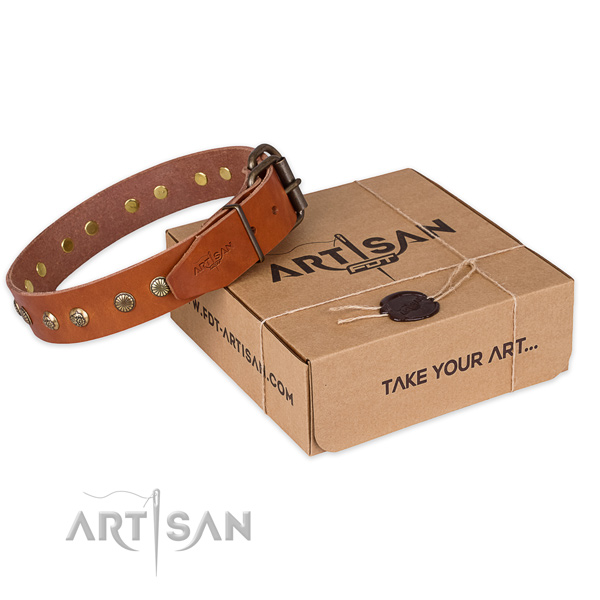 Rust resistant hardware on full grain genuine leather collar for your lovely doggie