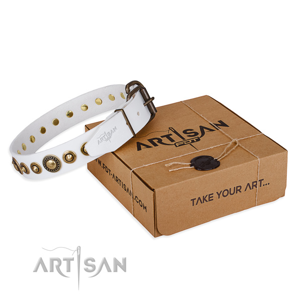 Strong natural genuine leather dog collar crafted for comfortable wearing