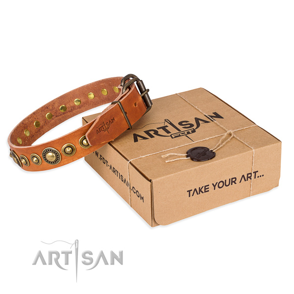 Soft full grain natural leather dog collar handcrafted for handy use