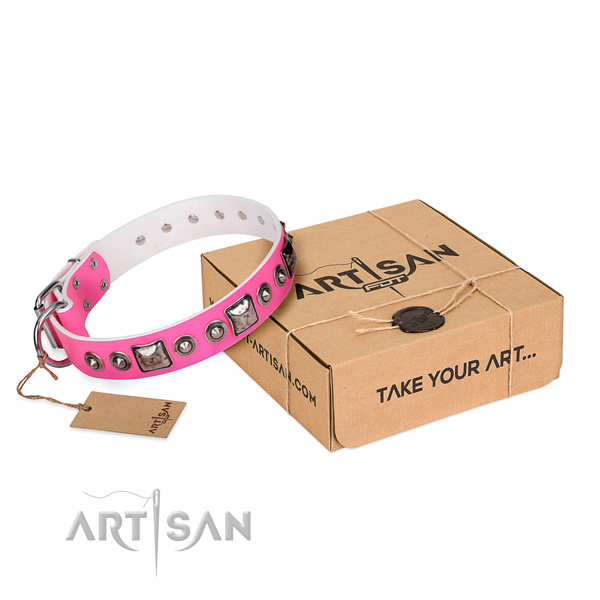 High quality leather dog collar handcrafted for fancy walking