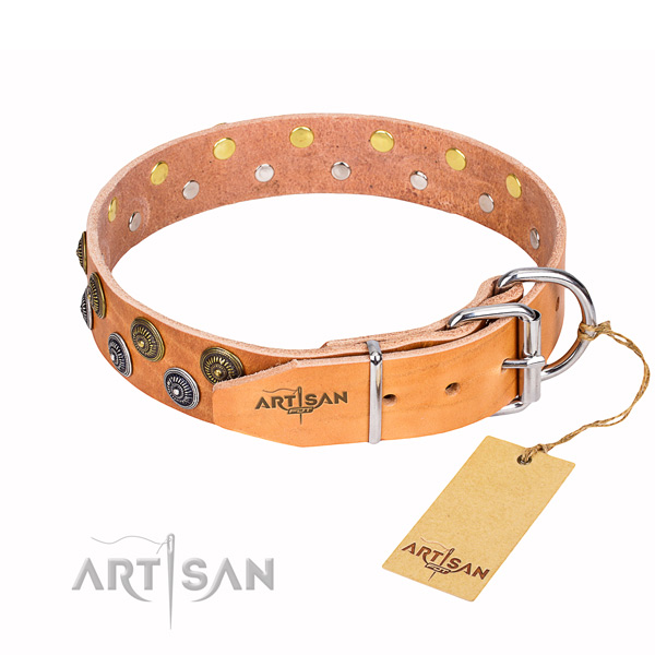 Comfy wearing adorned dog collar of fine quality full grain genuine leather