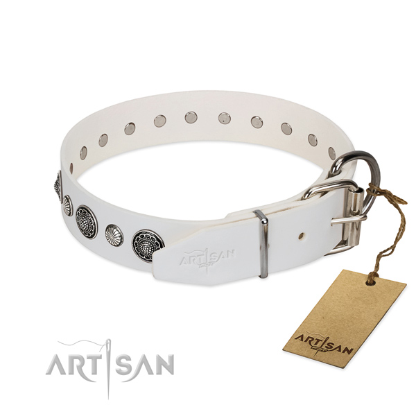 Strong full grain leather dog collar with rust-proof buckle