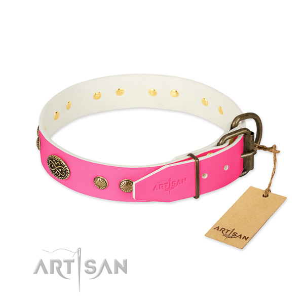 Rust resistant hardware on genuine leather dog collar for your doggie