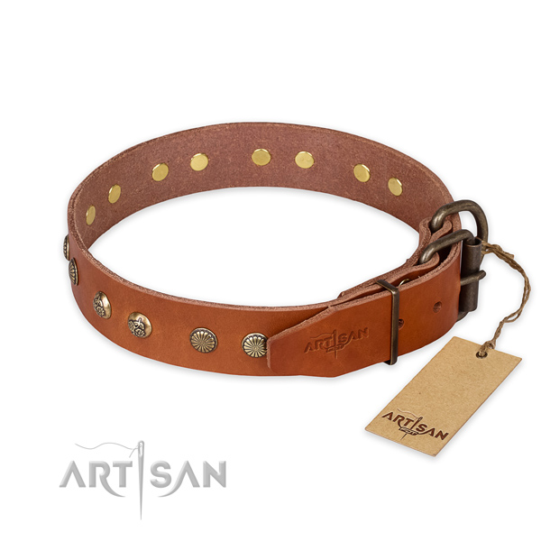 Strong traditional buckle on full grain leather collar for your attractive pet