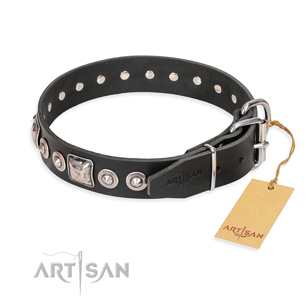 Leather dog collar made of top rate material with reliable decorations