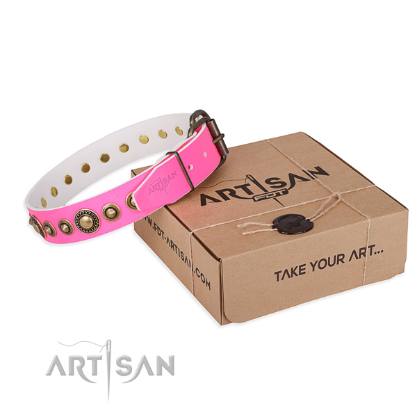 High quality full grain natural leather dog collar handcrafted for handy use