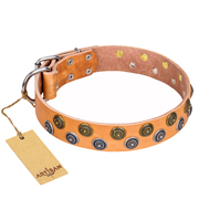 "Precious Sparkle" FDT Artisan Handcrafted Tan Leather Collie Collar