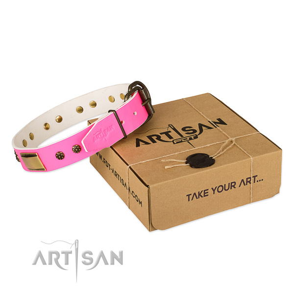 Stylish design full grain natural leather collar for your attractive four-legged friend