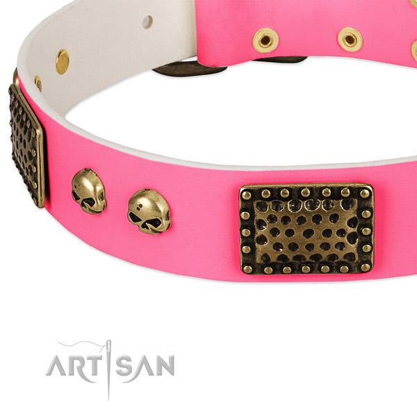 Rust-proof traditional buckle on full grain natural leather dog collar for your four-legged friend