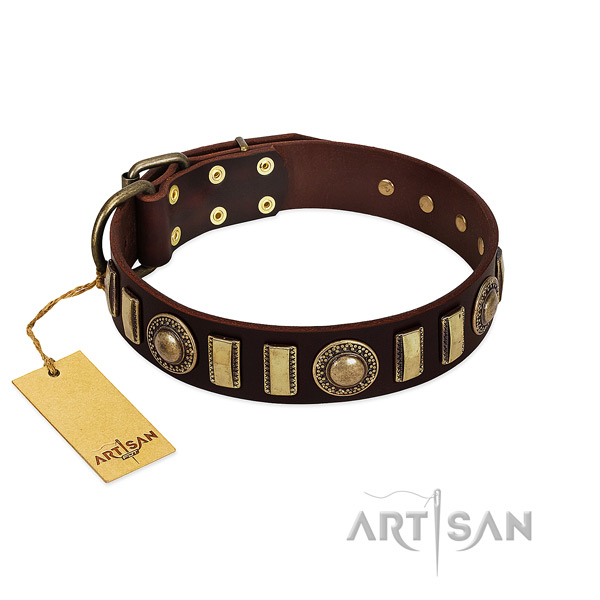 Top notch full grain leather dog collar with rust-proof buckle
