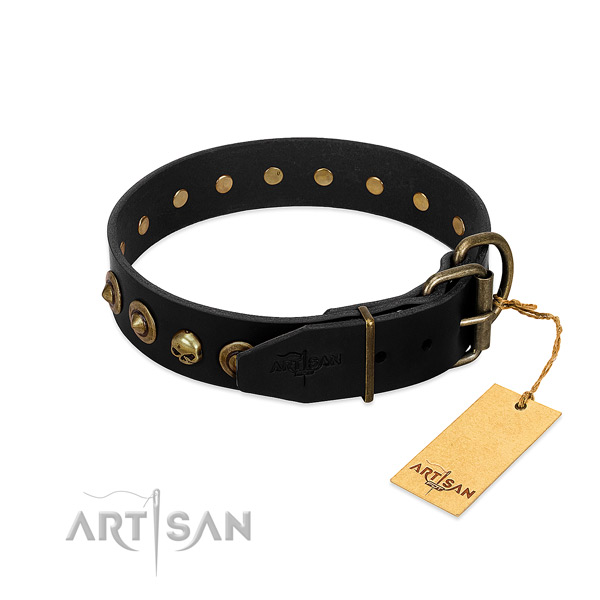 Full grain natural leather collar with designer adornments for your four-legged friend