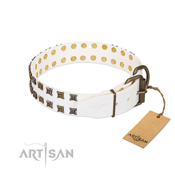 Full grain genuine leather collar with stylish decorations for your pet