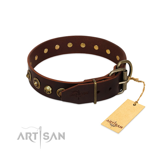 Natural leather collar with remarkable embellishments for your doggie