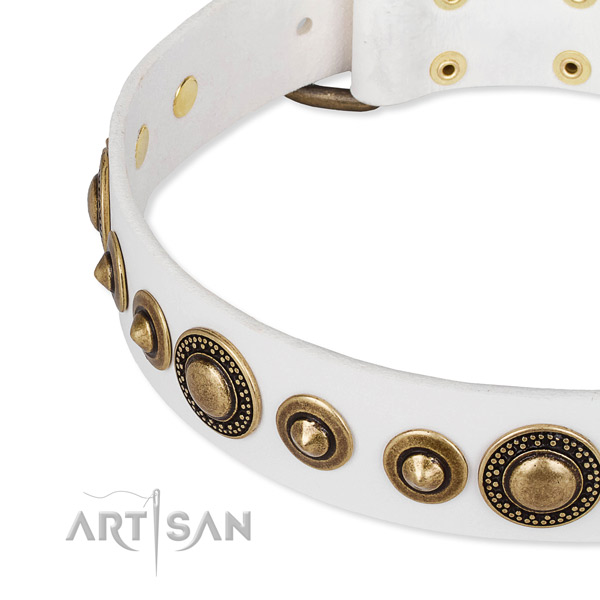 Flexible full grain genuine leather dog collar handcrafted for your stylish pet