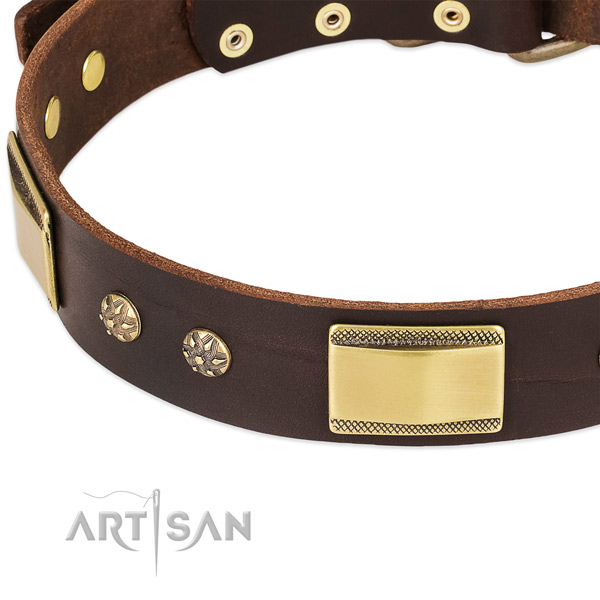 Reliable hardware on full grain genuine leather dog collar for your doggie