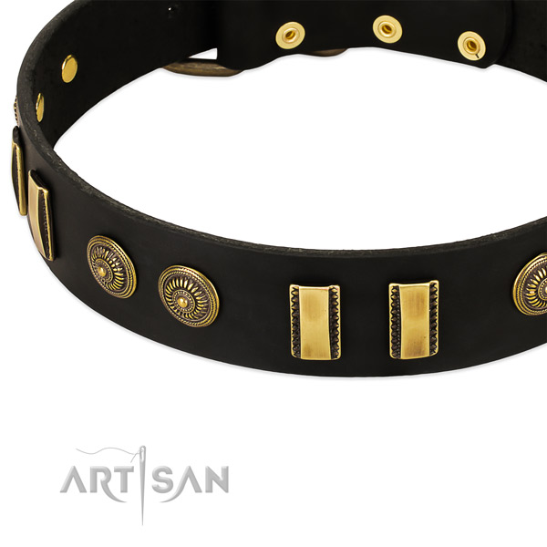 Durable fittings on leather dog collar for your pet