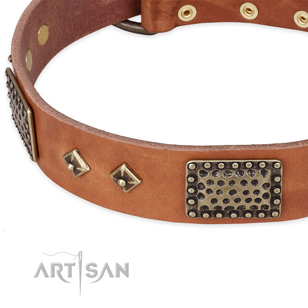 Rust-proof D-ring on full grain natural leather dog collar for your four-legged friend