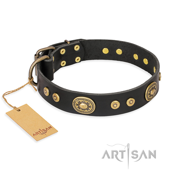 Leather dog collar made of high quality material with strong traditional buckle