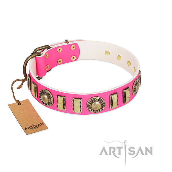 Perfect fit full grain genuine leather dog collar with rust-proof traditional buckle