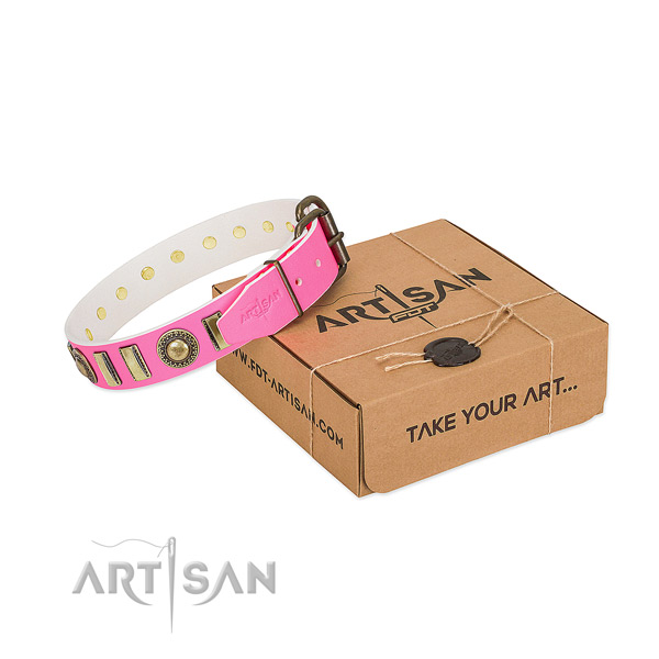 Flexible full grain genuine leather dog collar created for your doggie