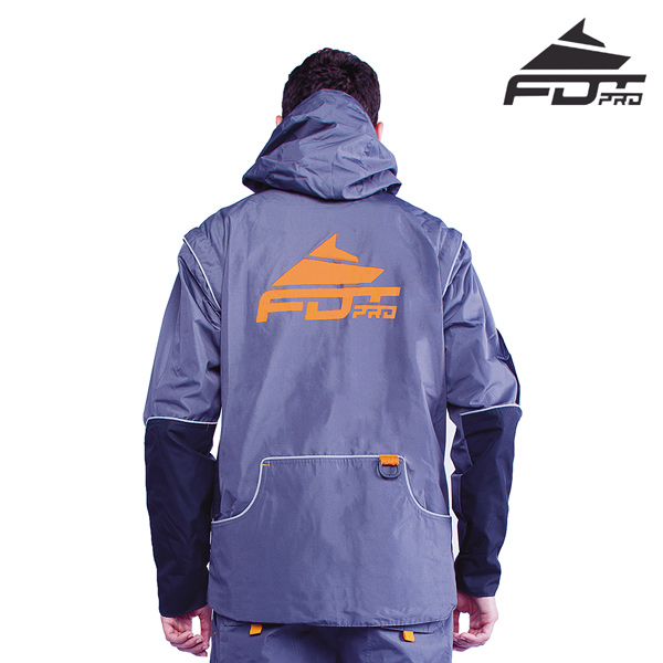 FDT Professional Dog Training Jacket of Grey Color with Strong Side Pockets