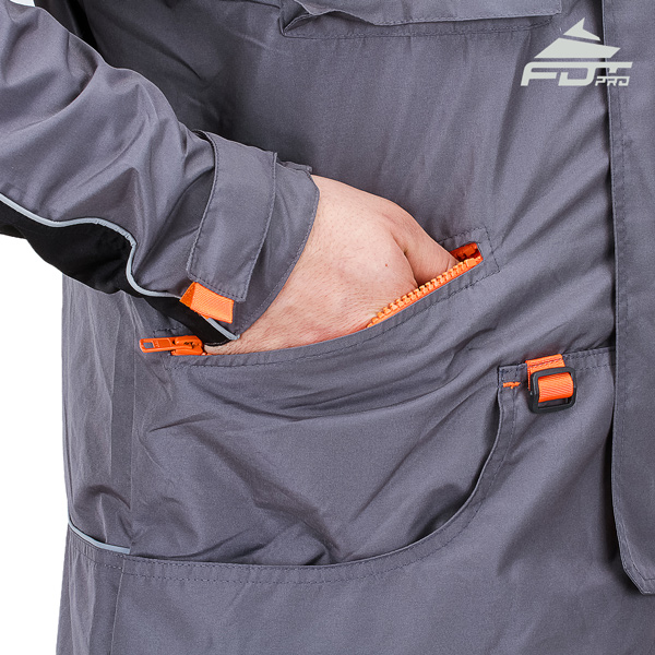 Grey Color FDT Pro Design Dog Training Jacket with Comfy Side Pockets