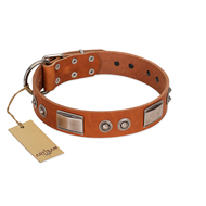 "Pawsy Glossy" FDT Artisan Exclusive Tan Leather Collie Collar 1 1/2 inch (40 mm) wide