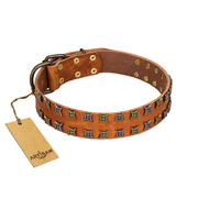 "Terra-cotta" FDT Artisan Tan Leather Collie Collar with Two Rows of Studs