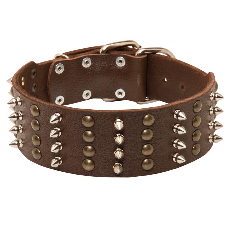 Extra Wide Leather Spiked and Studded Collie Collar