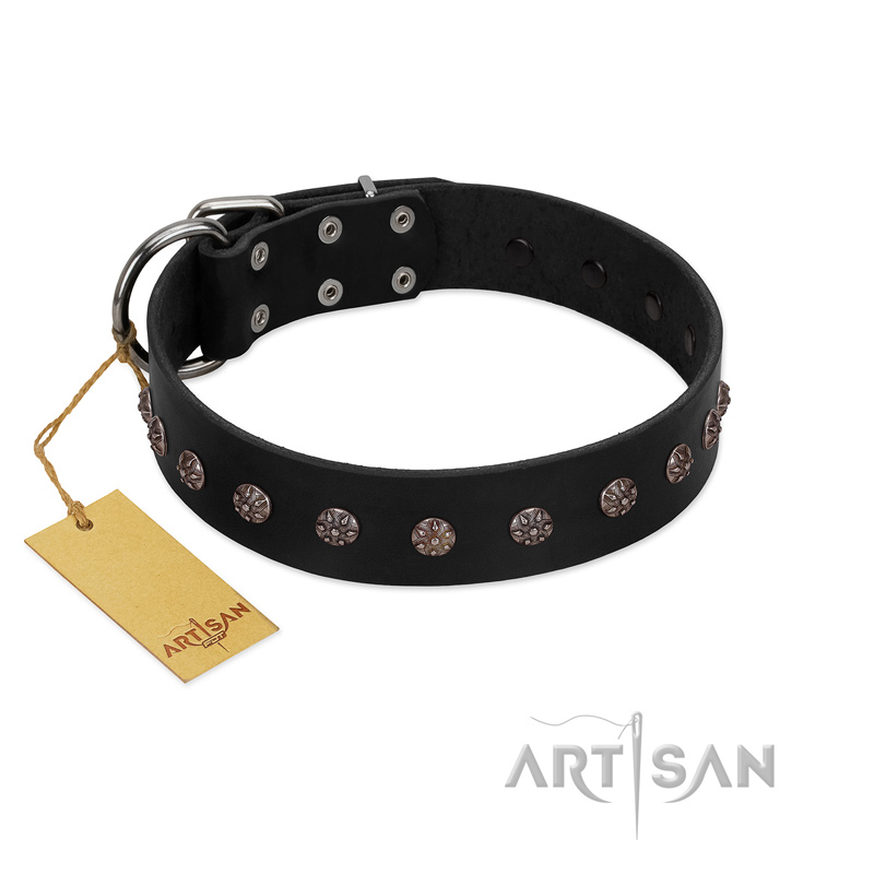 "Flower Rhapsody" FDT Artisan Premium Quaulity Black Leather Collie Collar