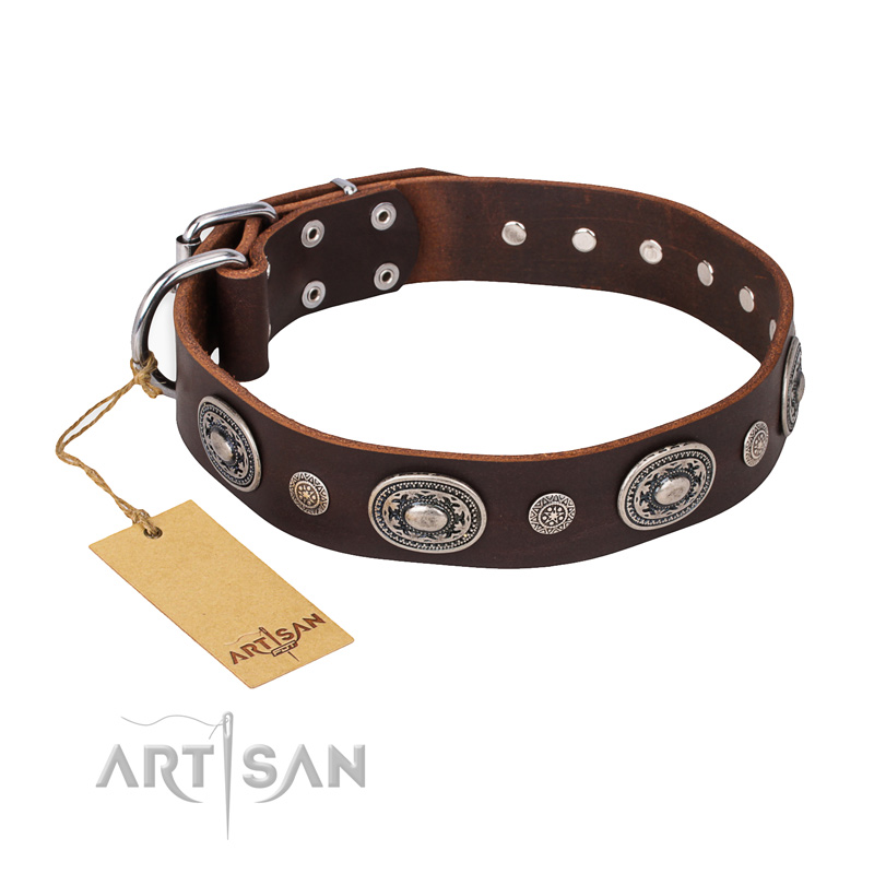 "Extra Pizzazz" FDT Artisan Adorned Brown Leather Collie Collar