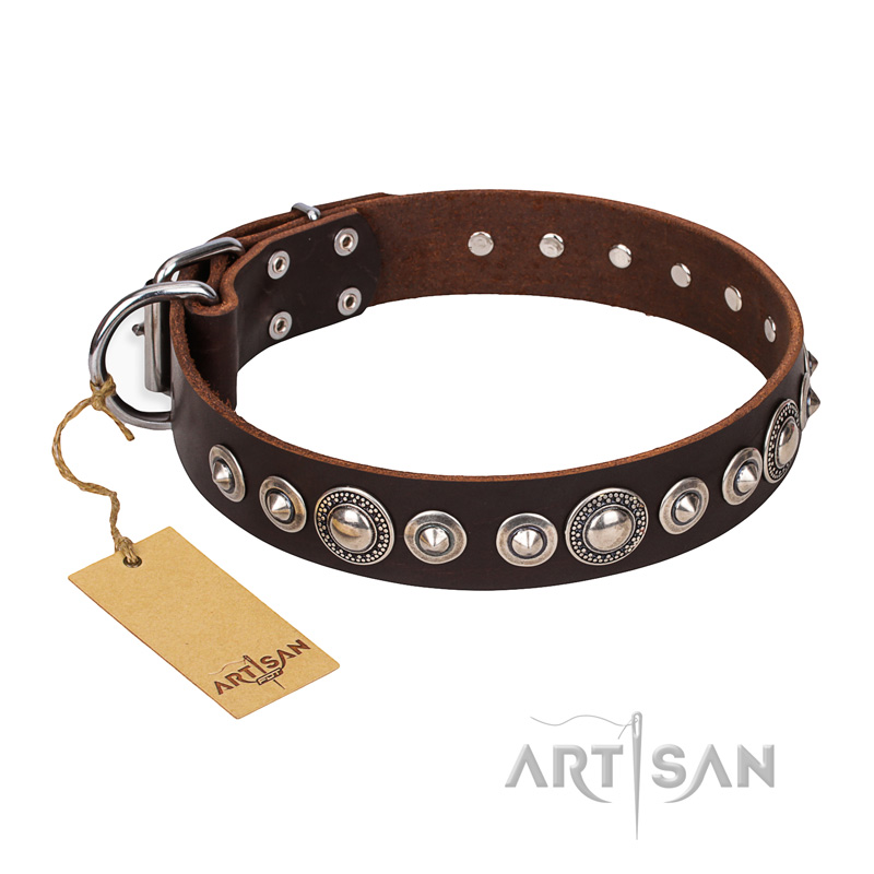 "Step and Sparkle" FDT Artisan Glamorous Studded Brown Leather Collie Collar