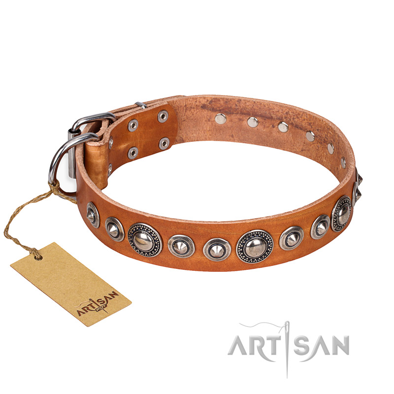 "Daily Chic" FDT Artisan Tan Leather Collie Collar with Decorations