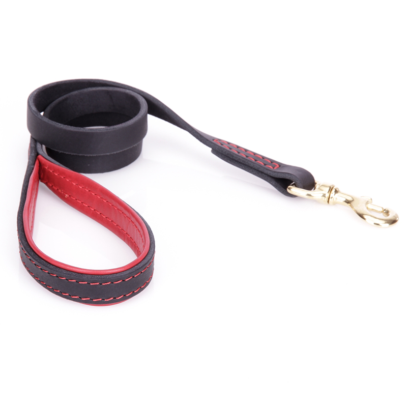 High Quality Genuine Leather Dog Leash with Red Padded Handle for Daily Use - Click Image to Close