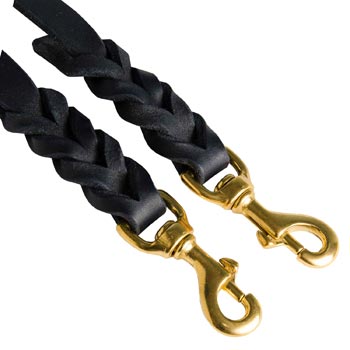 Braided Leather Collie Coupler with Brass Snap Hooks