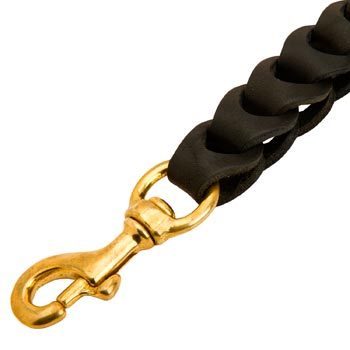 Braided Collie Leather Leash with Gold-like Snap Hook