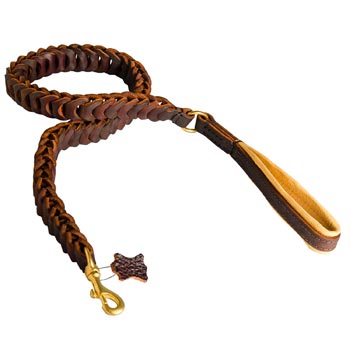 Braided Leather Collie Leash with Padding on Handle