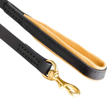 Leather Leash for Collie with Nappa Padding on Handle